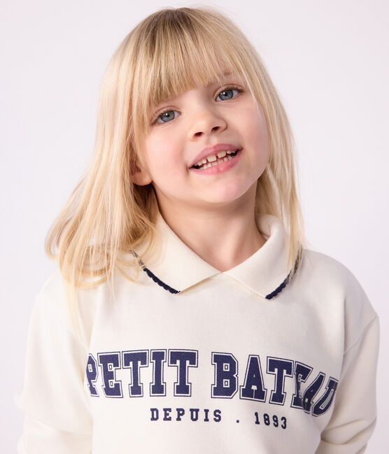 Felpa in cotone stampato bambina ecru MILK