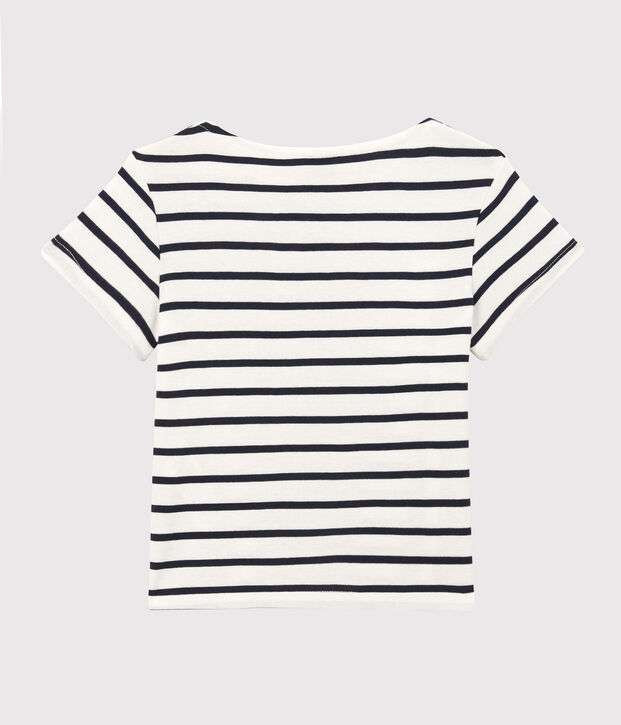 T-shirt a maniche corte in cotone bio bambina bianco/blu