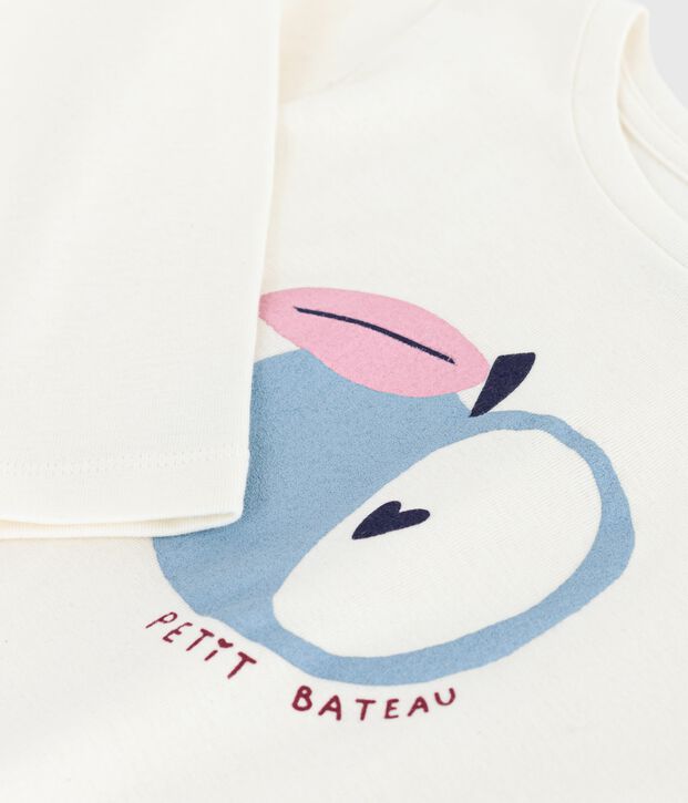 T-shirt a maniche lunghe in cotone con stampa bambina ecru/multicolore
