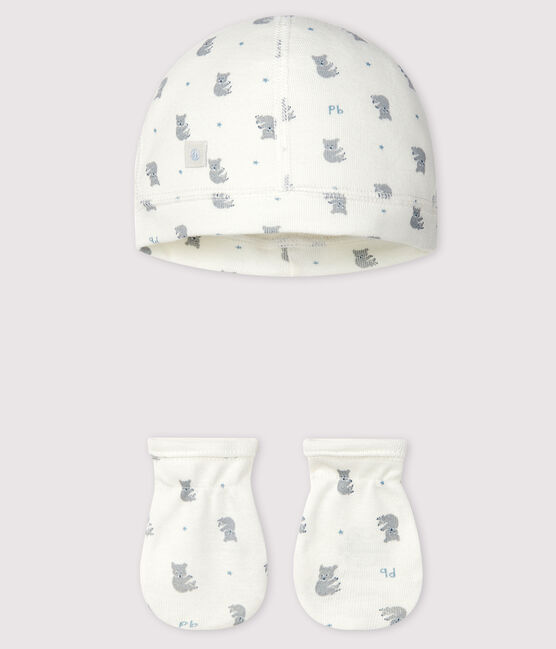 Confezione con cappellino nascita e muffole neonato a coste variante 2