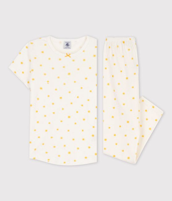 Pigiama a manica corta con soli bambina in cotone biologico bianco MARSHMALLOW/ ORGE