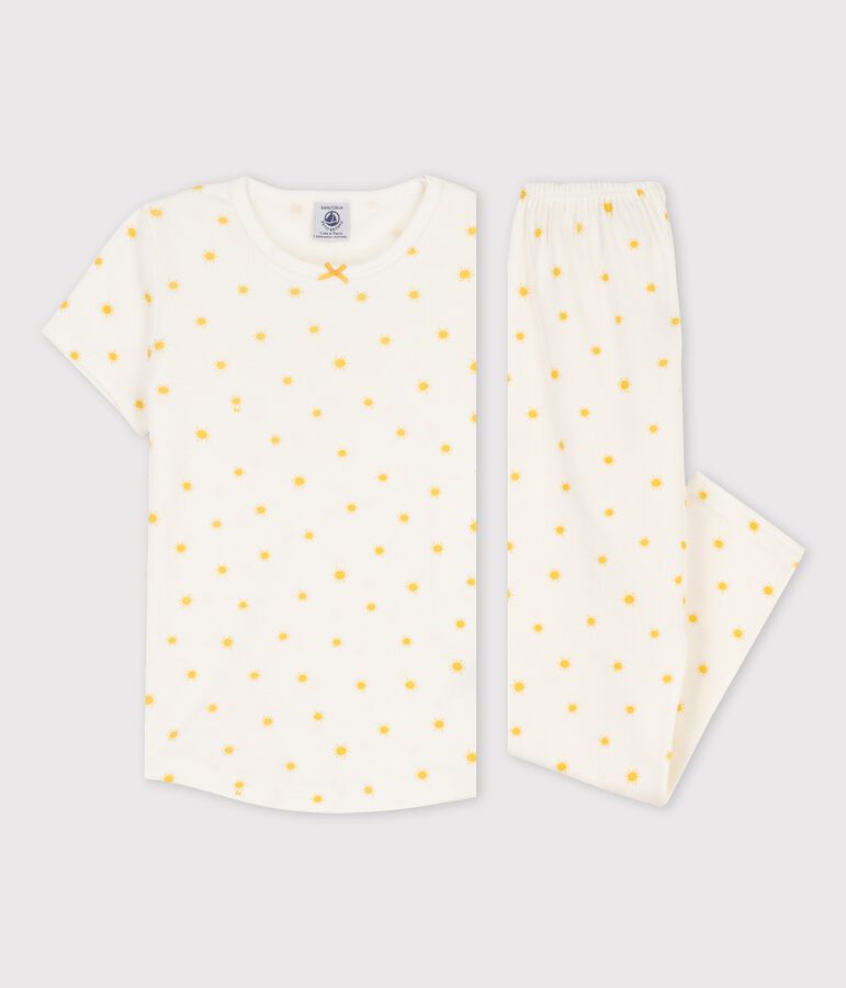 Pigiama a manica corta con soli bambina in cotone biologico bianco/giallo