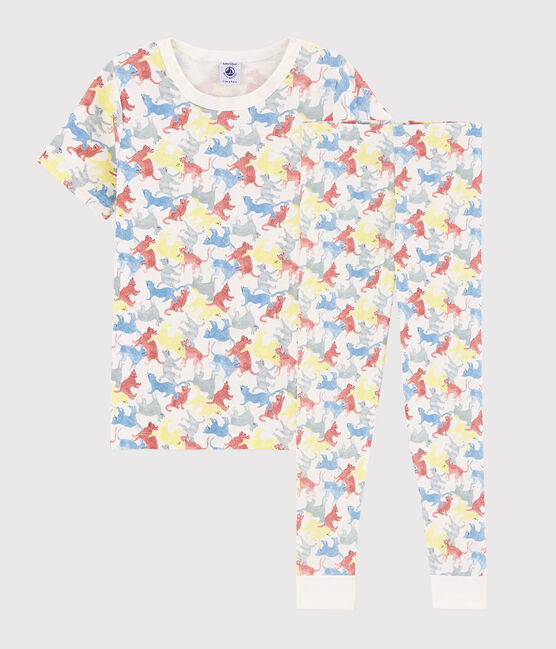 Pigiama fantasia gatti bambino in cotone biologico bianco MARSHMALLOW/bianco MULTICO