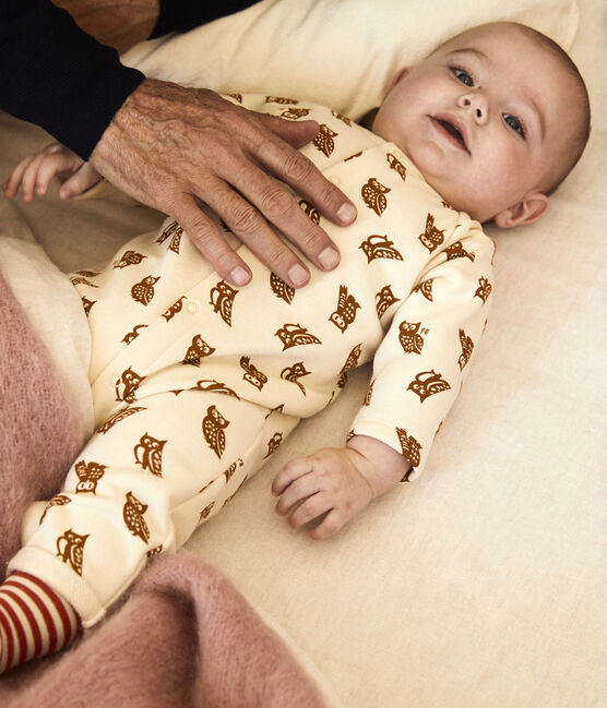 Tutina lunga bebè con gufetti in cotone biologico bianco AVALANCHE/ ECUREUIL