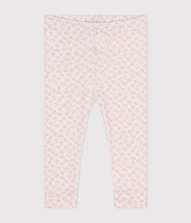 Leggings in cotone stampato per beb&egrave; bianco/rosa