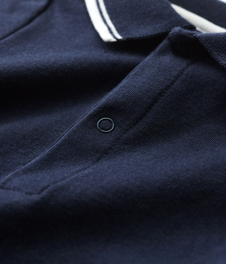 Body con collo a polo in cotone, a manica corta beb&egrave; blu SMOKING