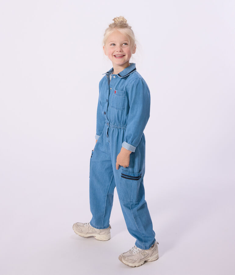 Tutina lunga in cotone bambina blu DENIM CLAIR