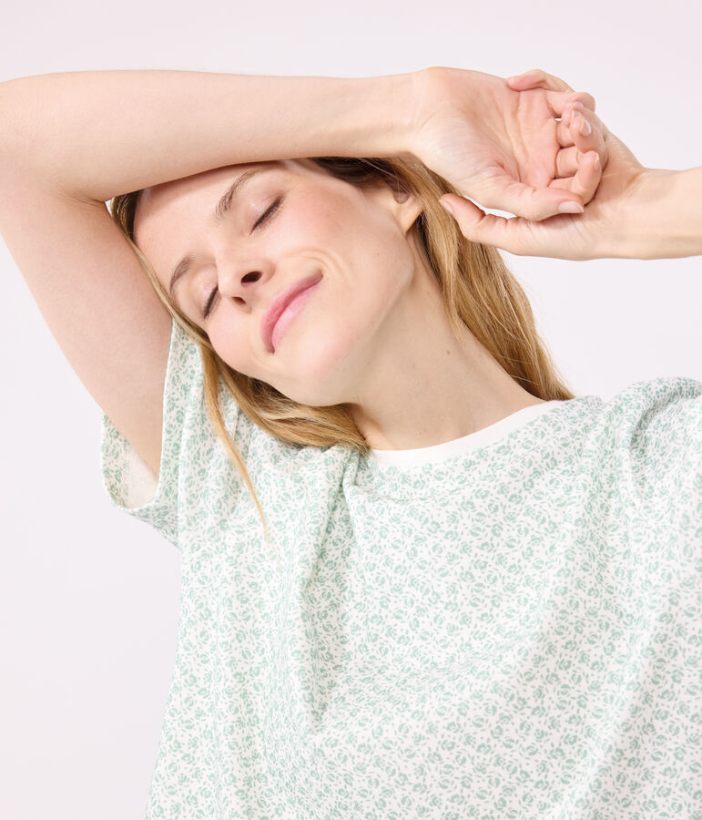 Pigiama corto in cotone a fiori donna bianco/verde