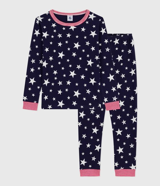 Pigiama bambino con gamba molto aderente in cotone con stelle stampate blu SOIR/ MARSHMALLOW