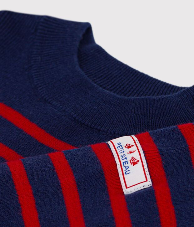 Maglione in stile marinaro in misto lana e cotone a righe neonato blu/rosso