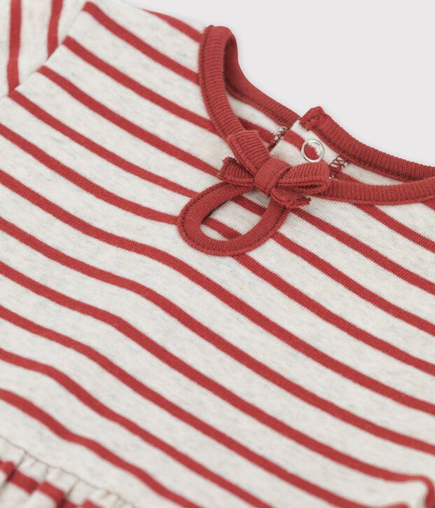 Abito beb&egrave; a manica corta in cotone biologico a righe beige/marrone