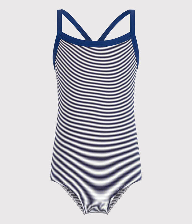 Costume intero a righe bambina blu/bianco
