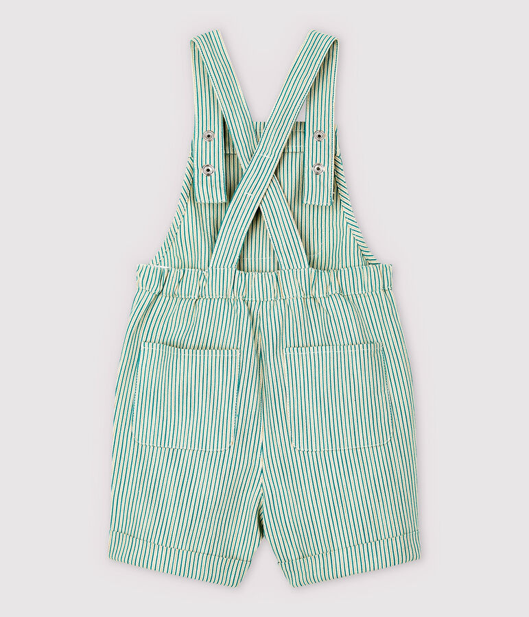 Salopette corta in tessuto serge beb&egrave; maschio bianco MARSHMALLOW/verde GAZON