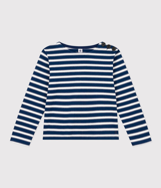 Marinière abbottonata in cotone Donna blu MEDIEVAL/bianco MARSHMALLOW