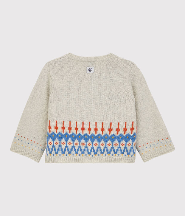 Cardigan jacquard b&eacute;b&eacute; in maglia di lana. beige