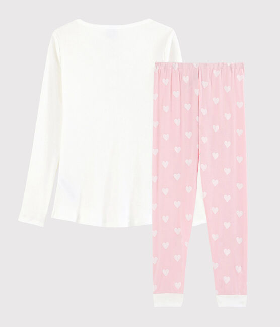 Pigiama ragazza-donna in cotone bianco MARSHMALLOW/rosa MINOIS