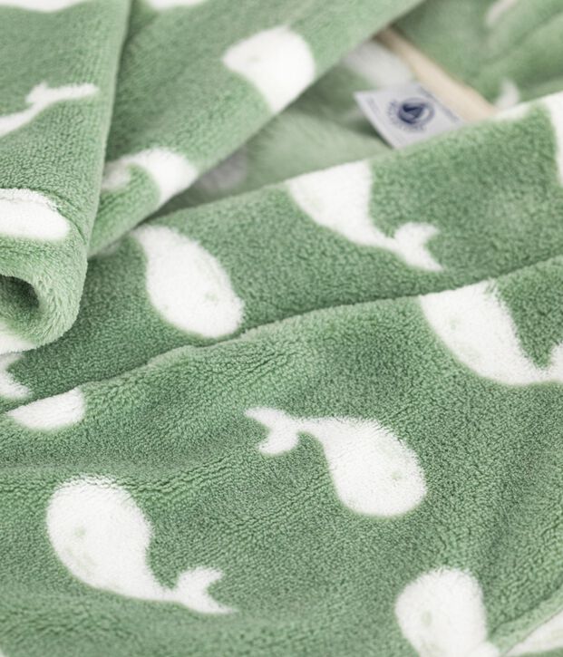 Vestaglia in pile con stampa bambino verde/bianco