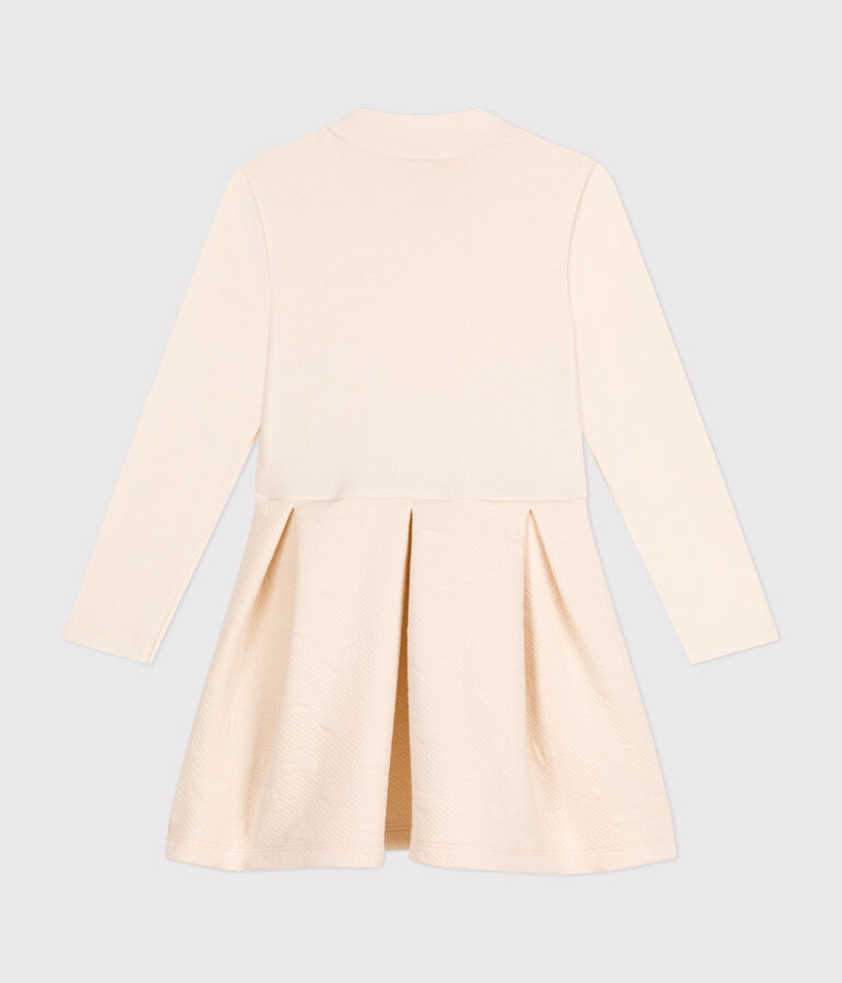 Abito a maniche lunghe bimateriale bambina ecru