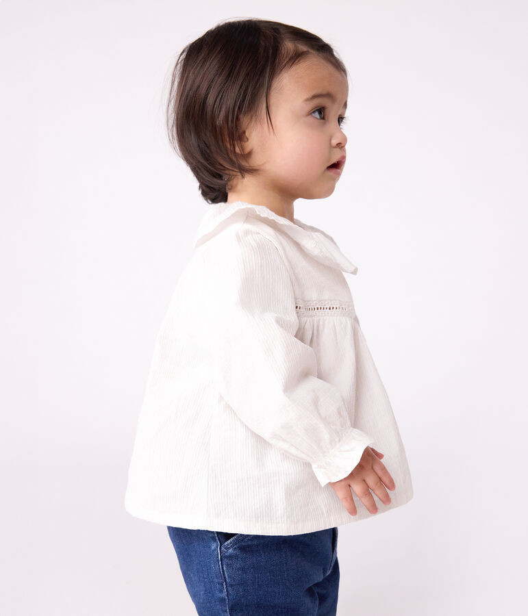Blusa a maniche lunghe in popeline di cotone con colletto e ricami neonata bianco