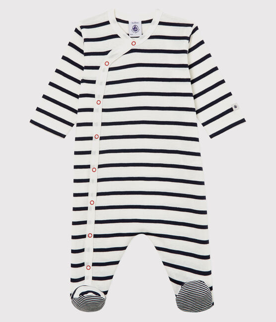 Tutina a righe bebé a costine bianco MARSHMALLOW/blu SMOKING