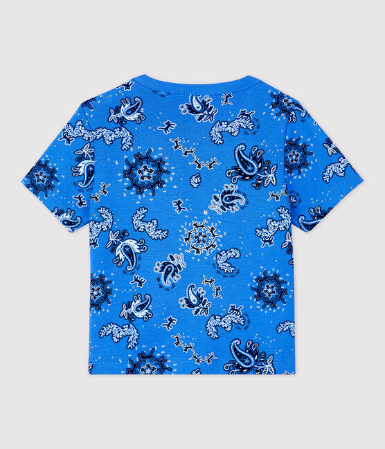 T-shirt bebè a maniche corte in cotone biologico con fantasia bandana blu BRASIER/bianco MULTICO