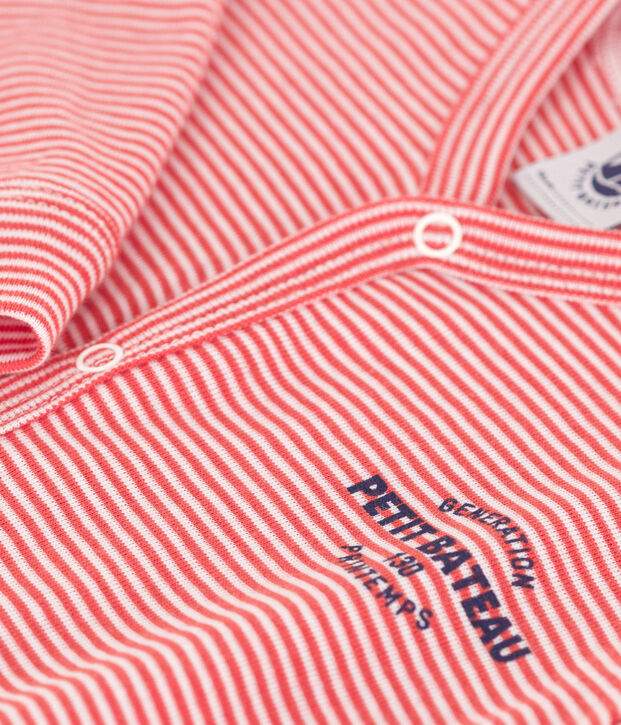 Pigiama beb&egrave; senza piedi in cotone millerighe arancione/bianco