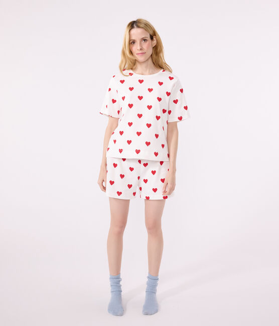 Pigiama donna corto in cotone bianco MARSHMALLOW/rosso TERKUIT