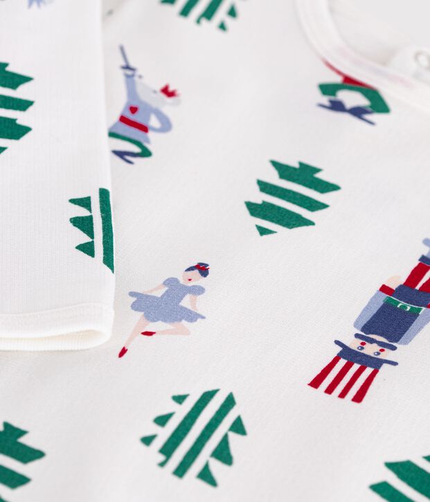 Pigiama in tessuto felpato con apertura sulla schiena e stampa Natale neonato bianco/multicolore