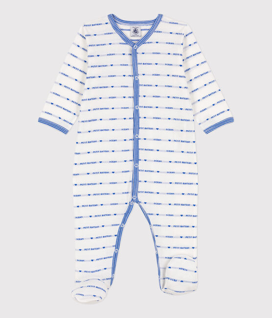 Tutina pigiama in cotone jaquard bianco MARSHMALLOW/blu PERSE