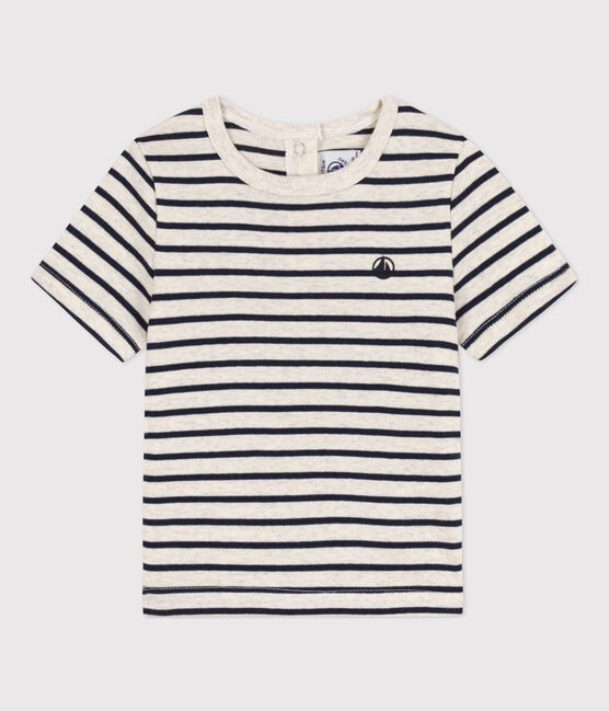 T-shirt a maniche corte bebè in cotone a righe beige MONTELIMAR/blu SMOKING