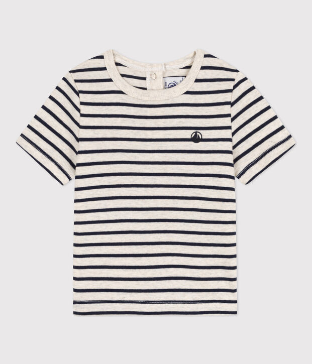 T-shirt a maniche corte beb&egrave; in cotone a righe beige/blu