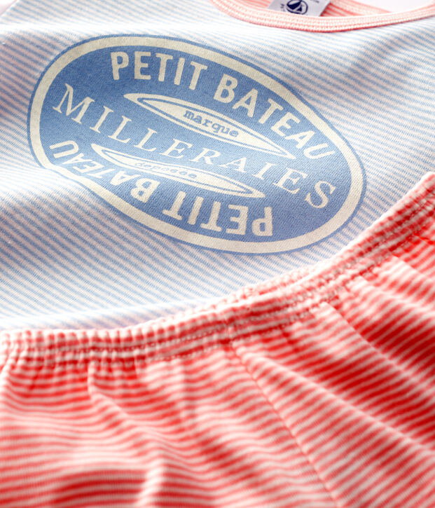 Pigiama corto millerighe colorate bambina in cotone blu/multicolore