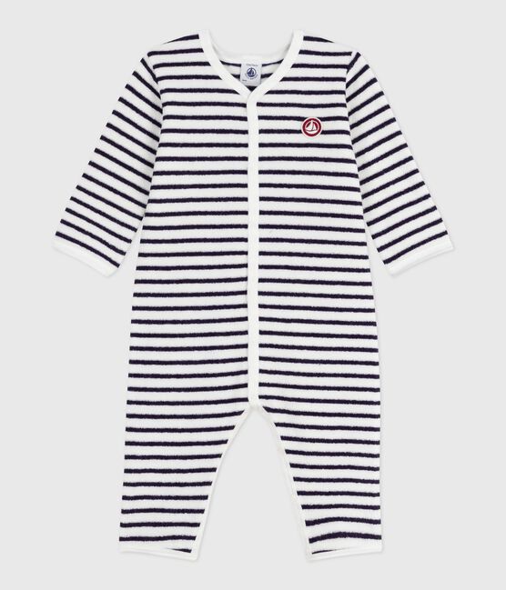 Pigiama senza piedini in cotone con stampa a righe neonato blu MILK/ SOIR