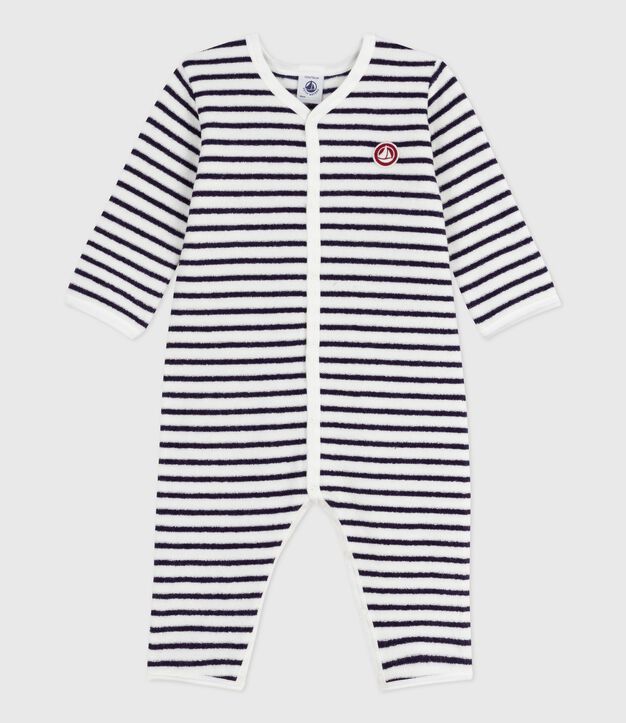 Pigiama senza piedini in cotone con stampa a righe neonato blu/blu
