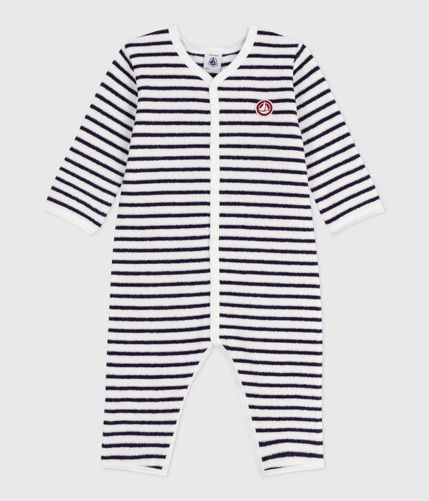 Pigiama senza piedini in cotone con stampa a righe neonato blu/blu