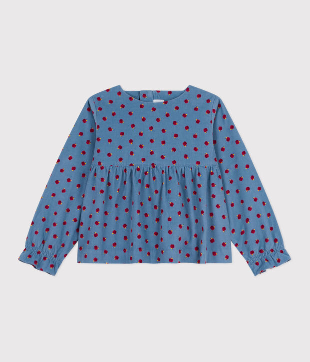 Blusa a maniche lunghe in velluto fantasia bambina blu/multicolore