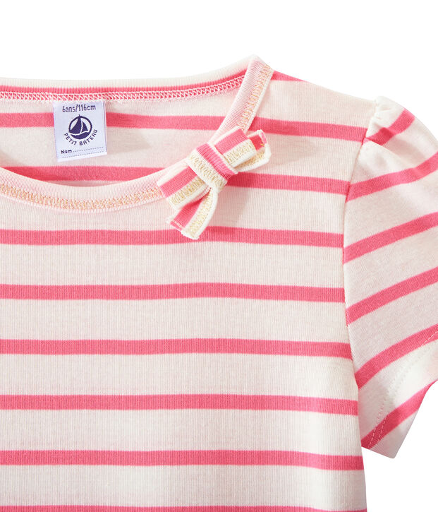 T-shirt bambina a righe marini&egrave;re bianco/rosa