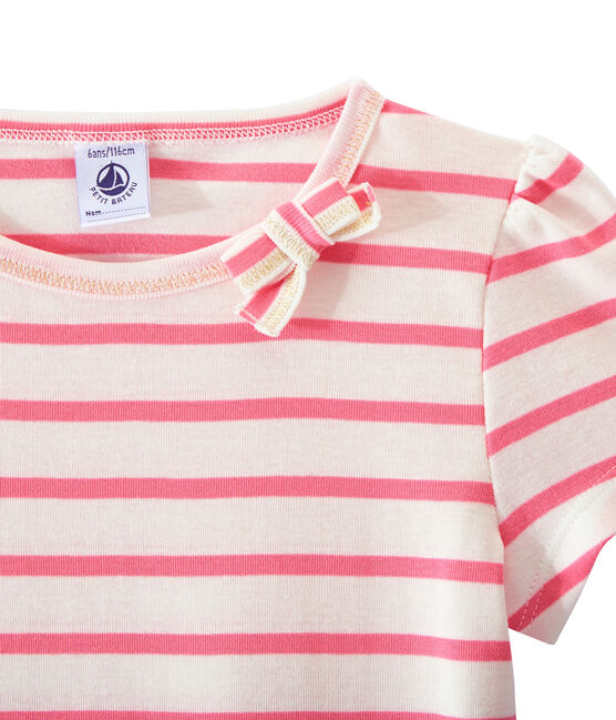 T-shirt bambina a righe marinière bianco MARSHMALLOW/rosa PETAL