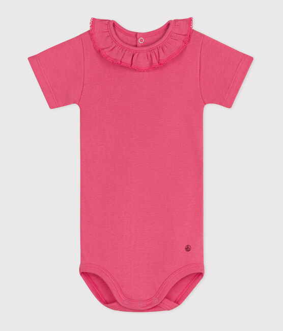 Body a maniche corte in cotone tinta unita neonato rosa PEONIA
