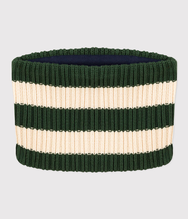 Snood in maglia a righe con fodera in pile bambino unisex verde/ecru