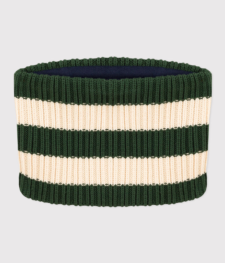 Snood in maglia a righe con fodera in pile bambino unisex verde/ecru