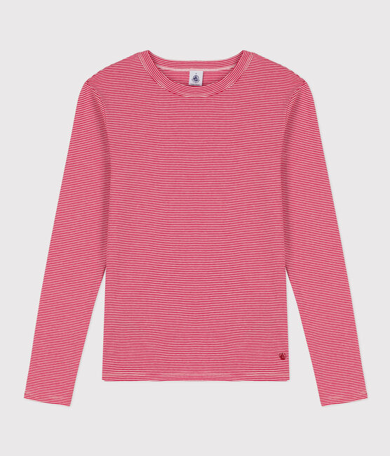 T-shirt L'ICONIQUE girocollo in cotone da donna rosso CORRIDA/bianco MARSHMALLOW