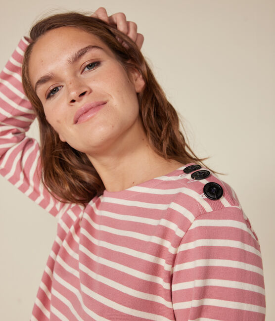 Marinière donna abbottonata in cotone rosa ROSEWOOD/ AVALANCHE