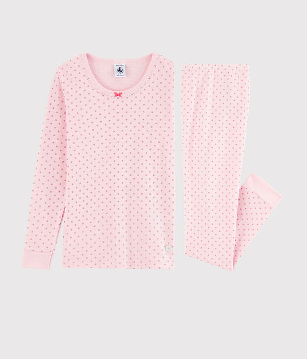 Pigiama snugfit a stelle bambina in cotone rosa/arancione/grigio