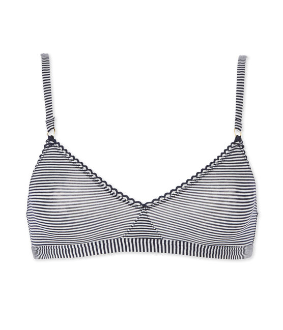 Reggiseno a triangolo donna millerighe blu ABYSSE/bianco LAIT