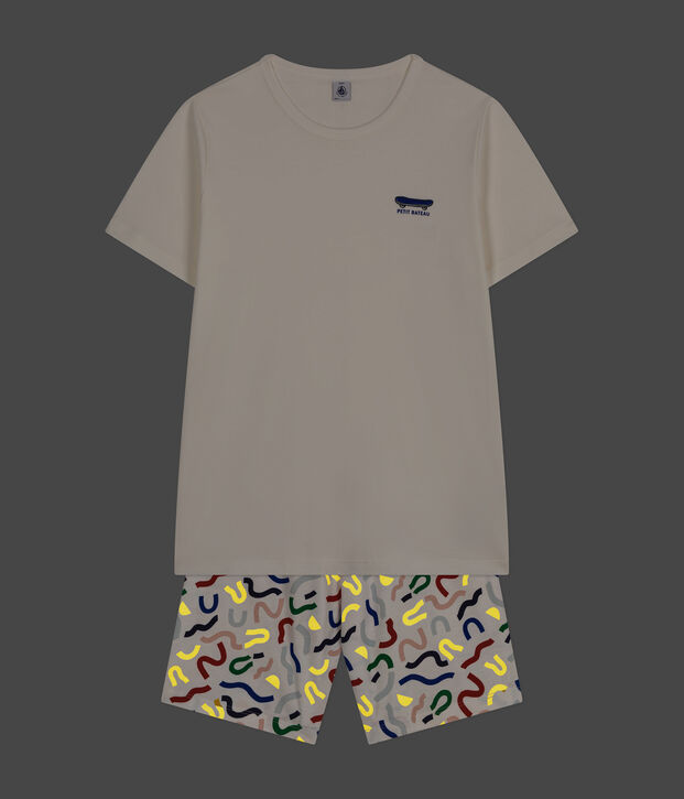 Pigiama short in cotone junior bianco/multicolore