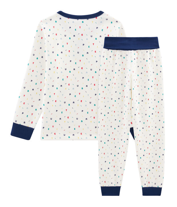 Pigiama bambino in molleton con vita alta bianco/multicolore