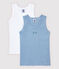 Confezione da 2 canottiere millerighe blu bambino in cotone biologico variante 1