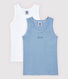 Confezione da 2 canottiere millerighe blu bambino in cotone biologico