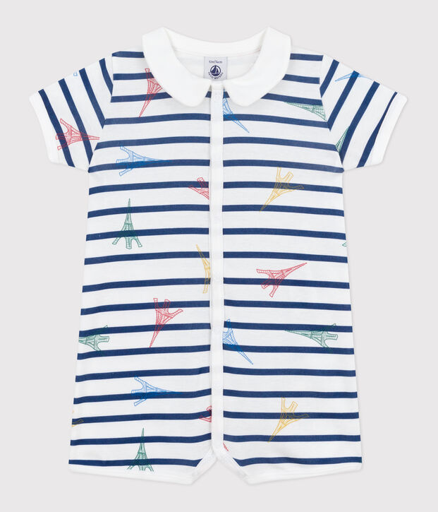 Tutina corta in cotone con motivo Parigi neonato bianco/multicolore